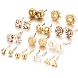 Set of 12 Gold Toned Earrings